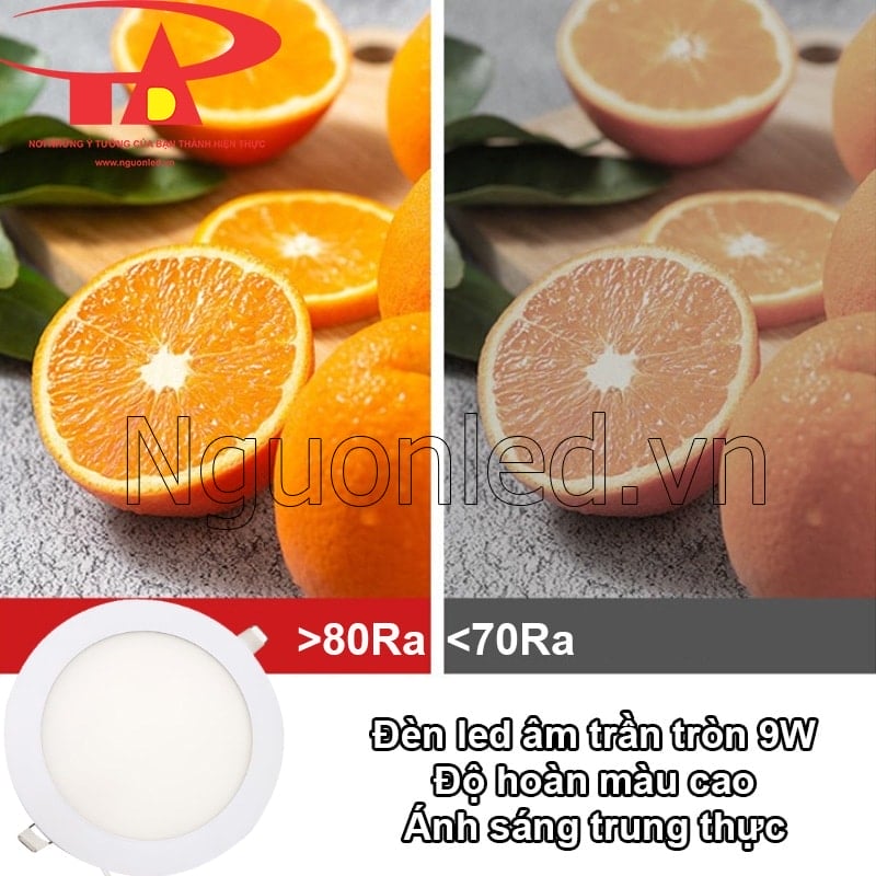 Đèn led âm trần 9W trung tính có chỉ số hoàn màu cao