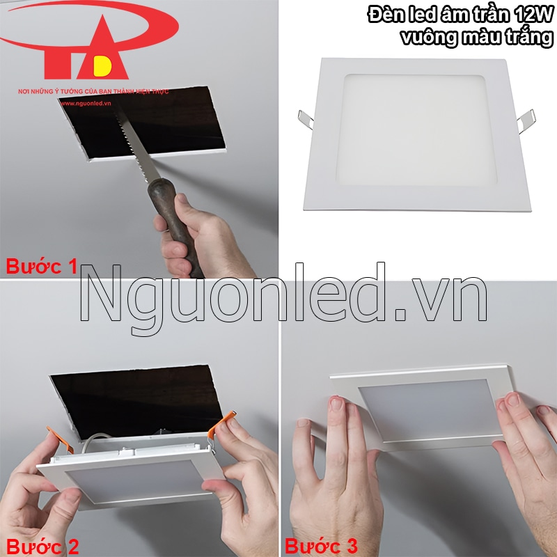Hướng dẫn lắp đặt đèn led âm trần vuông 12W ánh sáng trắng