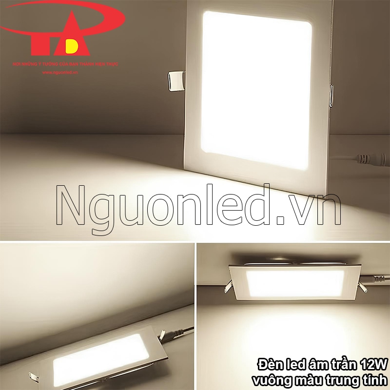 Đèn led âm trần 12W vuông: Ánh sáng trung tính, dễ chịu