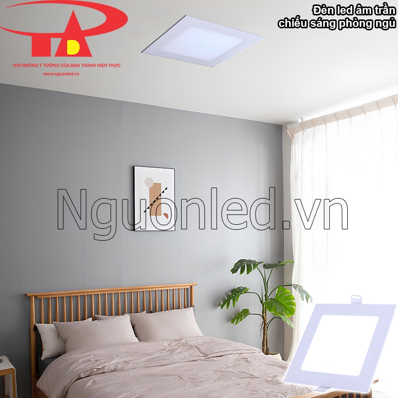 Phòng ngủ ấm cúng: Đèn downlight trung tính, ánh sáng dịu