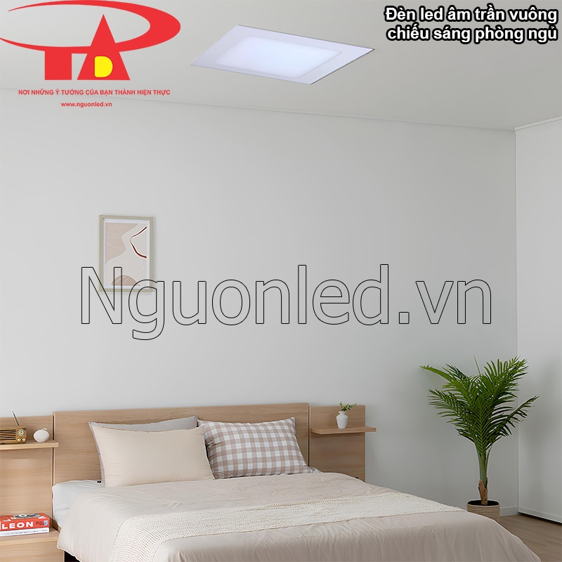 Phòng ngủ thư giãn: Đèn downlight vàng, ánh sáng dịu nhẹ