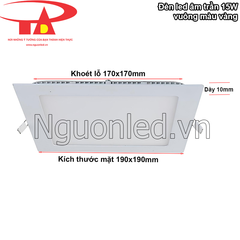 Kích thước của đèn led âm trần vuông 15W ánh sáng vàng