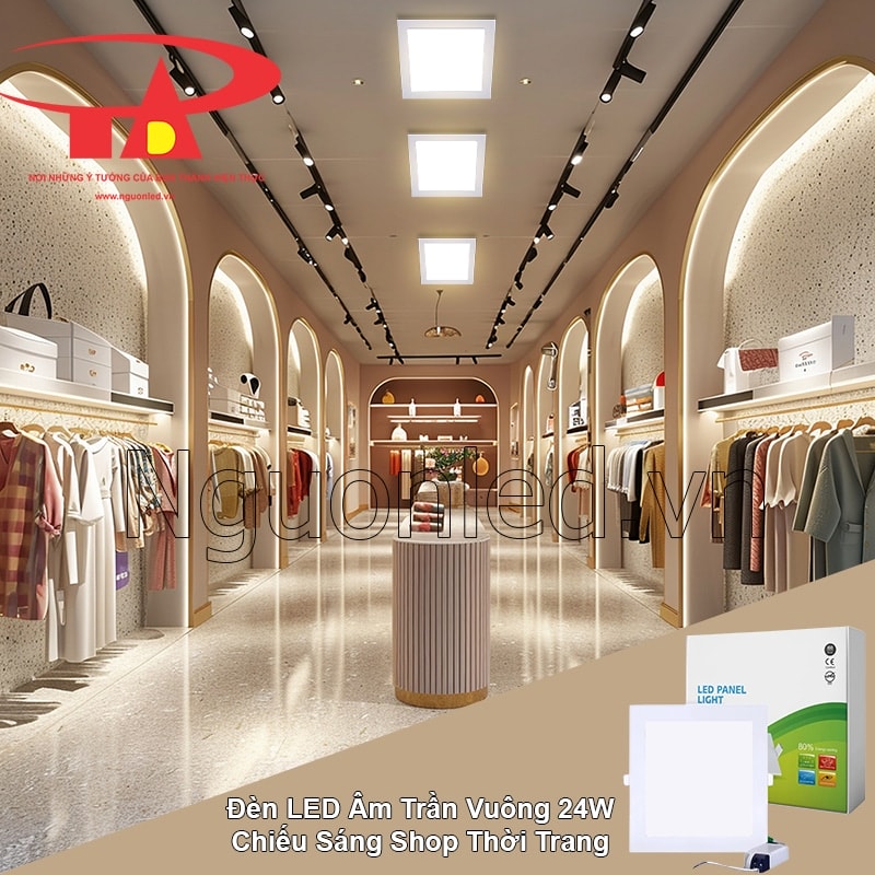 Đèn led vuông âm trần 24W chiếu sáng shop thời trang