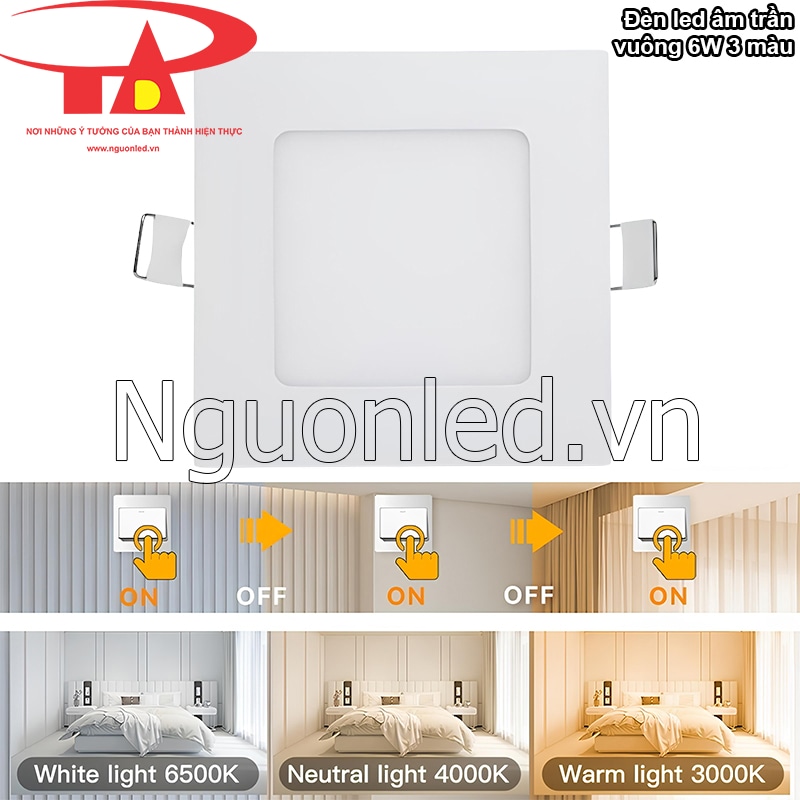 Đèn led âm trần 3 chế độ: Trắng, vàng ấm, trung tính - tùy chỉnh theo ý muốn