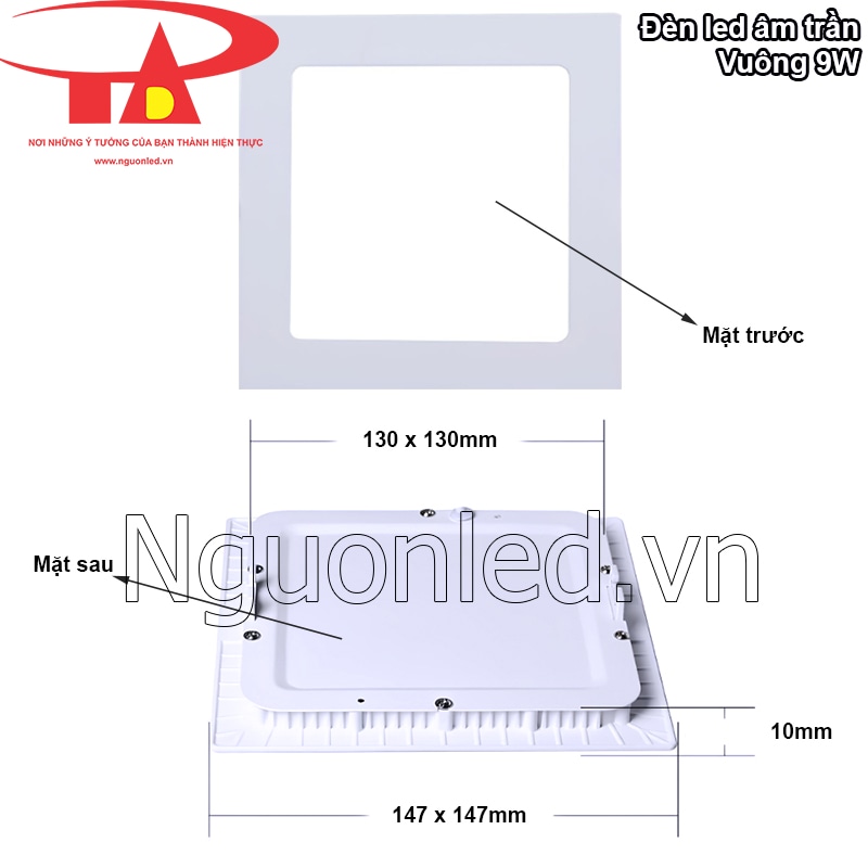 Thiết kế siêu mỏng, hiện đại của đèn led vuông âm trần 9W