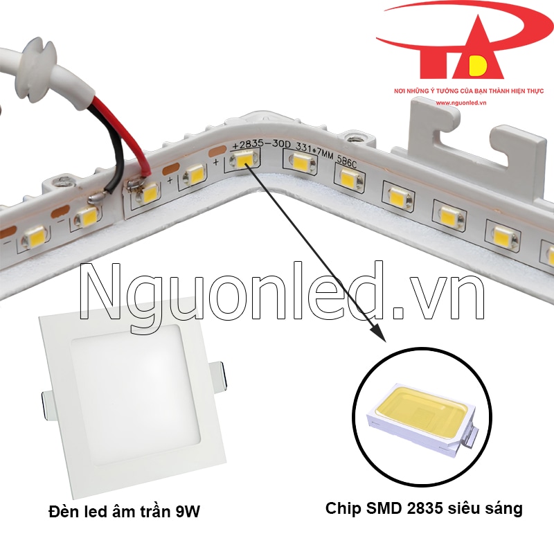 Chip led smd 2835 của đèn downlight 9W vàng, lan tỏa đều khắp phòng