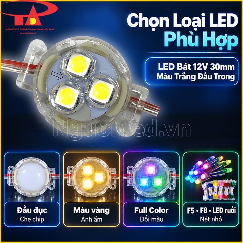  LED bát 30mm màu trắng đầu trong dùng trên đường viền có bề rộng phù hợp