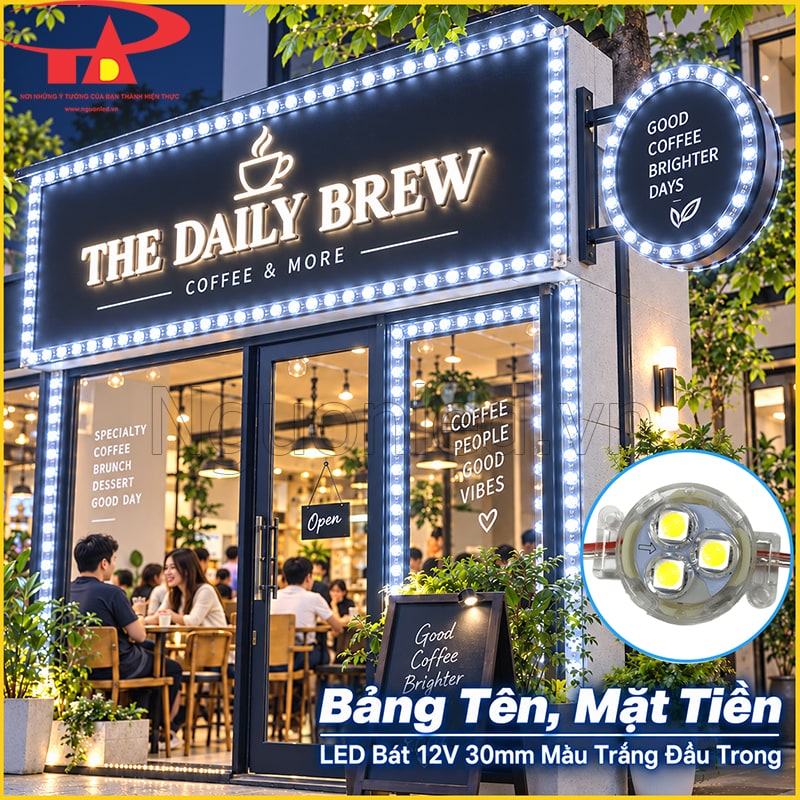 Cửa hàng chạy LED bát 30mm màu trắng đầu trong theo mái và khung cửa