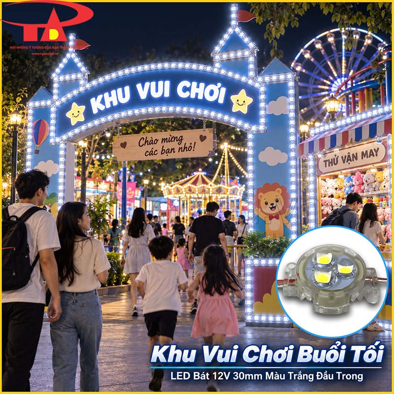 LED bát F30 màu trắng đầu trong trang trí ngoài trời tại khu vui chơi và hội chợ