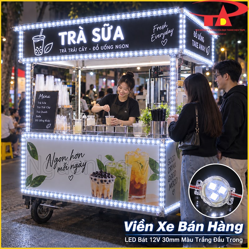 Xe bán hàng trang trí bằng LED bát F30 màu trắng đầu trong quanh bảng tên