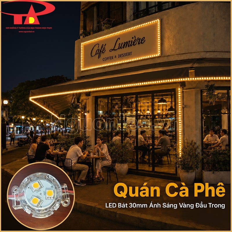Quán Café Lumière viền LED bát 12V 30mm màu vàng đầu trong quanh biển và mái hiên