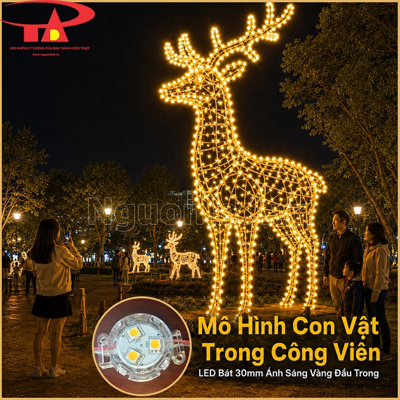 Mô hình tuần lộc trong công viên tạo hình bằng LED bát 30mm ánh sáng vàng đầu trong
