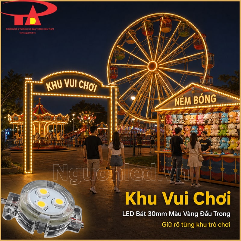 Khu vui chơi có vòng quay và cổng vào viền LED bát 30mm vàng nắng đầu trong