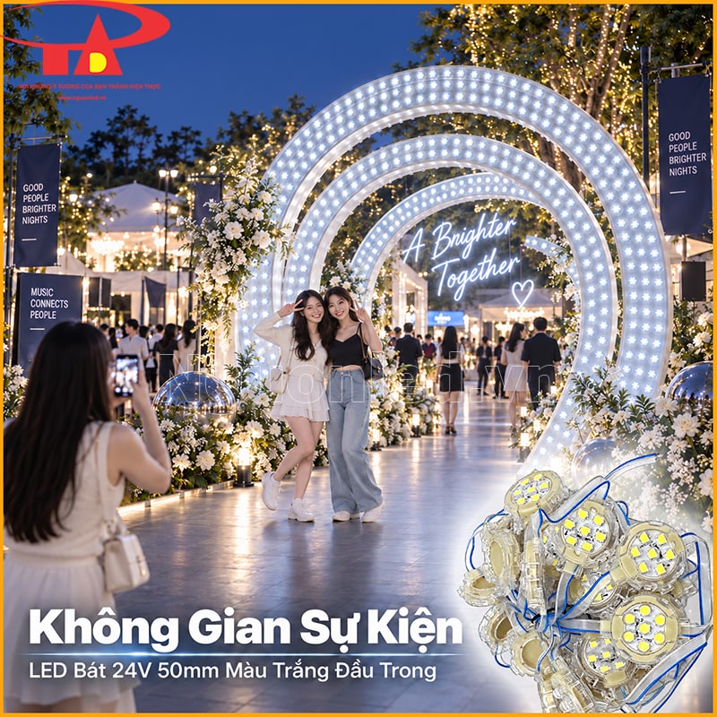Khung cổng dùng LED bát F50 24V màu trắng đầu trong để nhấn đường viền