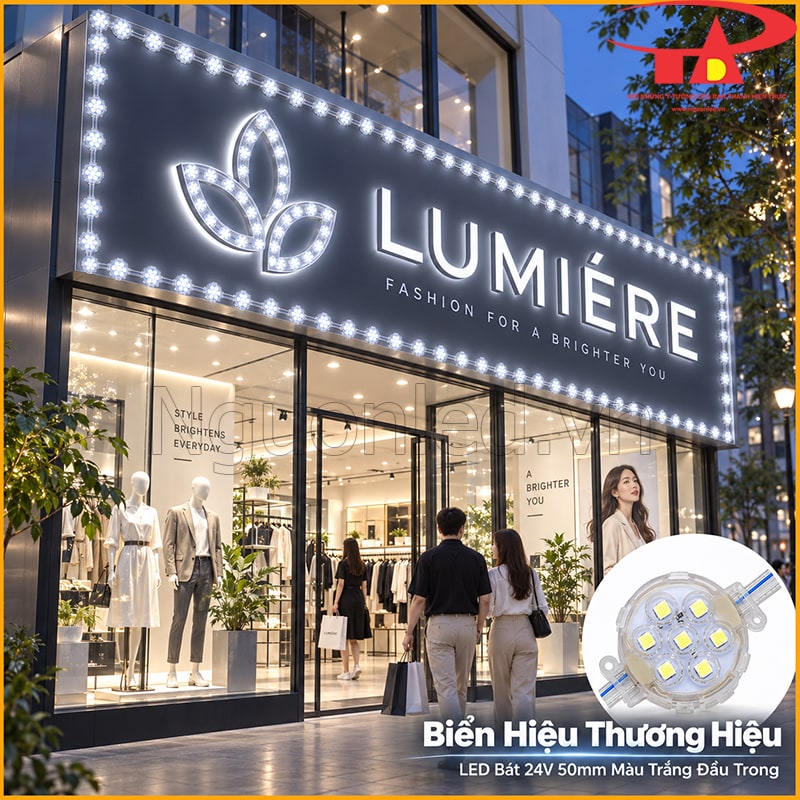 Biển hiệu trang trí bằng LED bát 24V 50mm màu trắng đầu trong theo đường viền