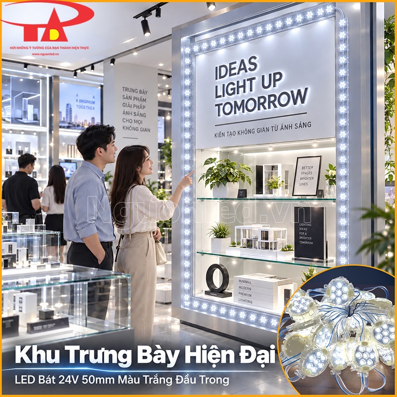 Khu trưng bày trang trí bằng bóng LED bát 50mm màu trắng đầu trong