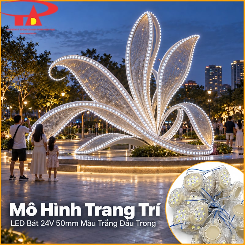 Mô hình trang trí dùng LED bát 50mm màu trắng đầu trong theo đường viền tổng thể 