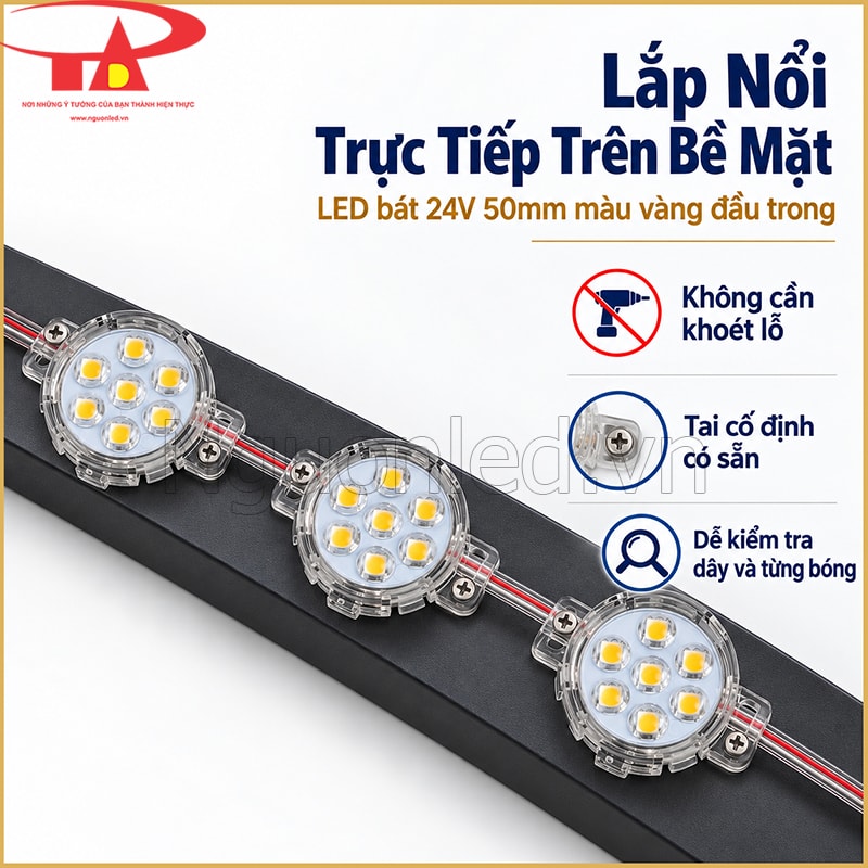 LED bát F50 màu vàng đầu trong lắp nổi trực tiếp trên bề mặt bằng tai cố định