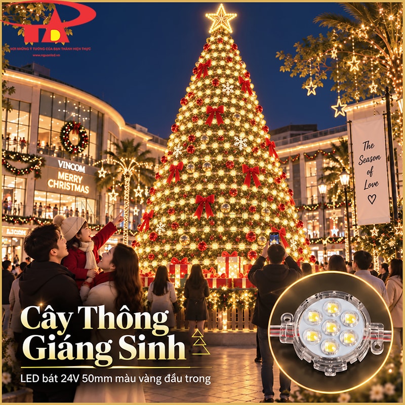 Cây thông Noel trang trí LED bát F50 màu vàng đầu trong theo các tầng khung