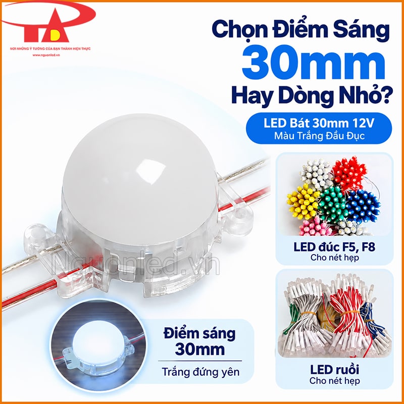 LED điểm nhỏ dùng cho nét viền hẹp bên cạnh LED bát phi 3cm sáng trắng