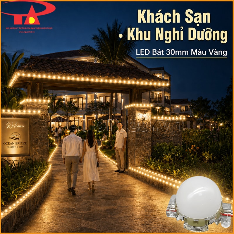 Khu nghỉ dưỡng viền cổng và lối đi bằng LED bát F30 màu vàng đầu đục vào ban đêm