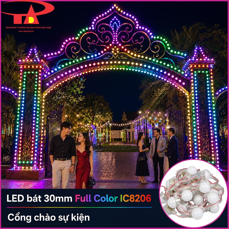 LED bát 30mm F30 Full Color đầu đục IC8206 trang trí cổng chào sự kiện ngoài trời