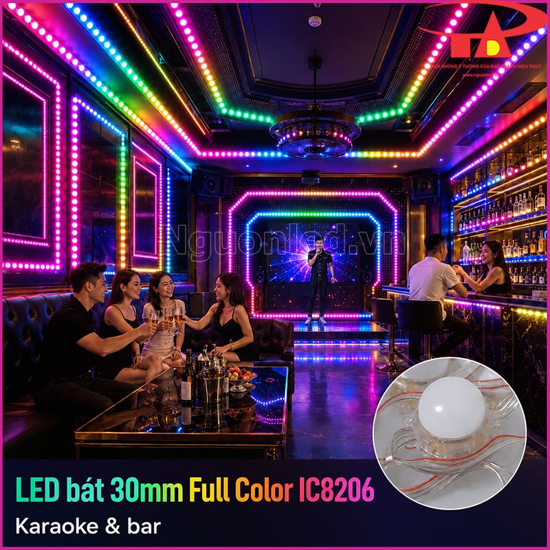 LED bát 30mm F30 Full Color đầu đục IC8206 trang trí karaoke bar với viền trần và sân khấu