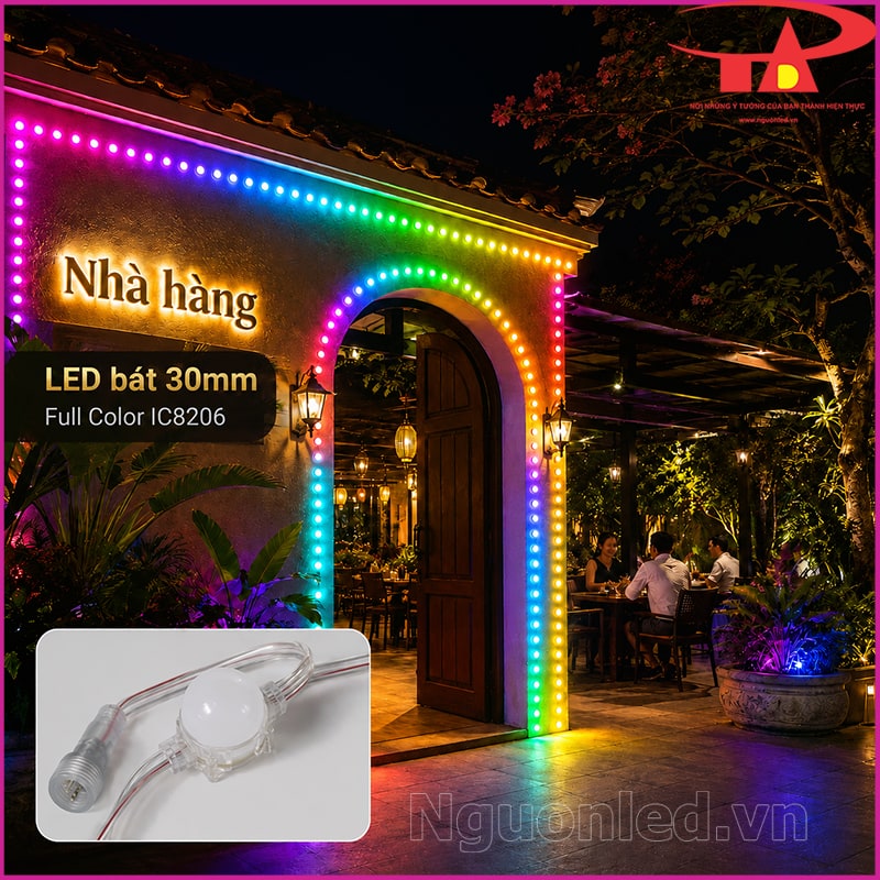 LED bát Full Color 30mm IC8206 trang trí cổng và viền mái nhà hàng sân vườn