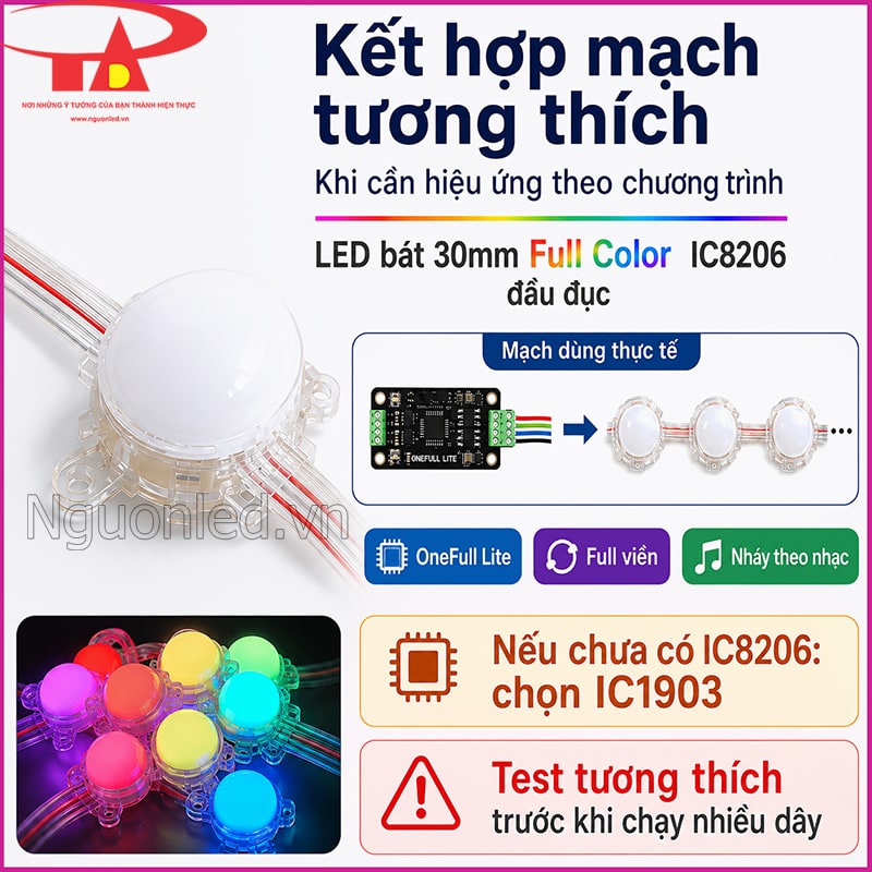 LED bát 30mm Full Color IC8206 đầu đục kết hợp mạch điều khiển hiệu ứng
