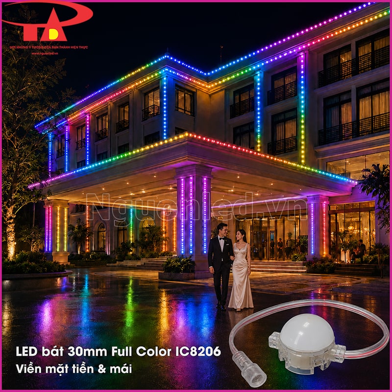 LED bát F30 IC8206 đi viền mặt tiền, mái và cột khách sạn bằng ánh sáng Full Color 