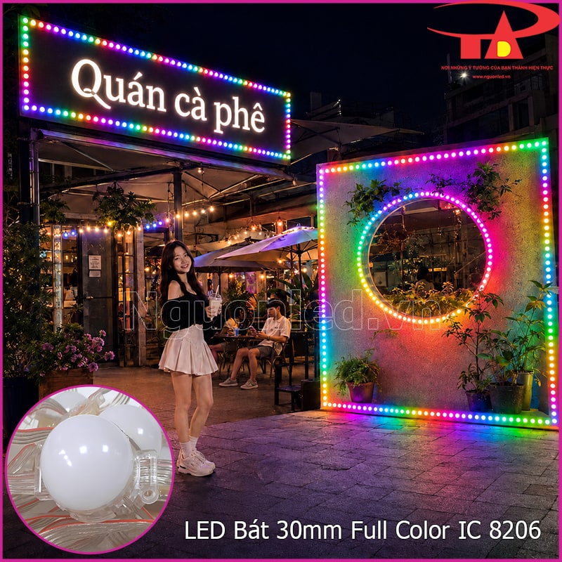 LED bát 30mm Full Color IC8206 đầu đục trang trí bảng hiệu và khung check-in quán cà phê