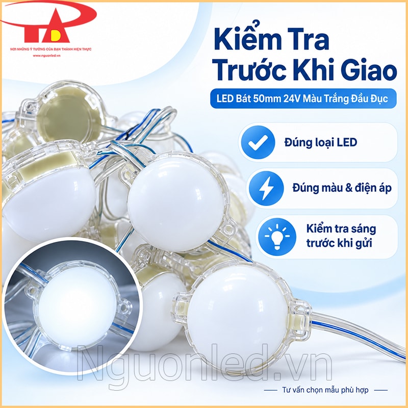 LED bát 50mm đầu đục 24V màu trắng được đối chiếu trước khi giao