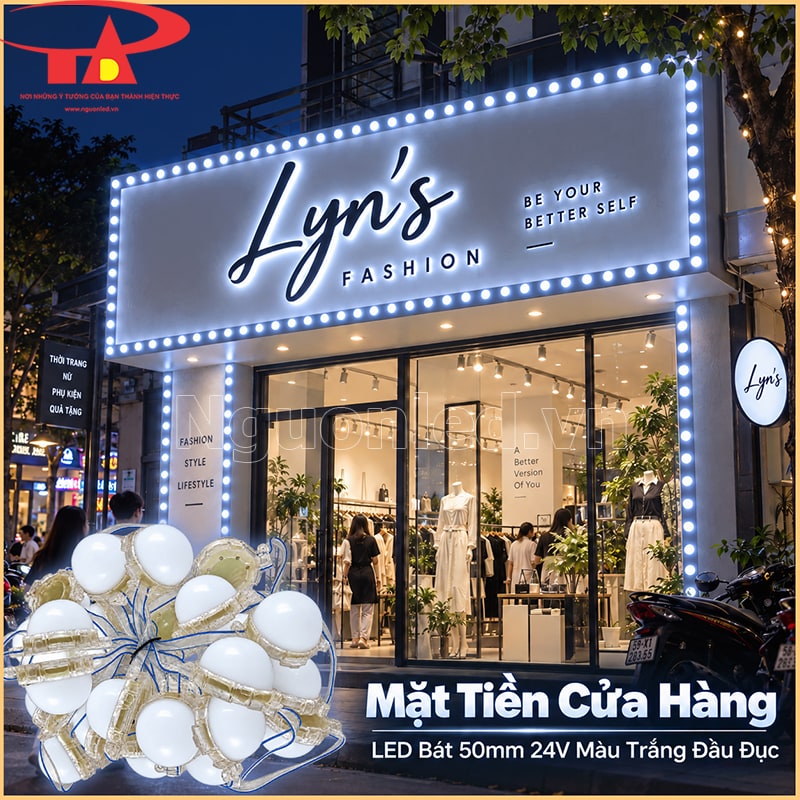 Mặt tiền cửa hàng trang trí bằng LED bát 50mm màu trắng đầu đục