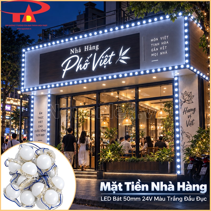Nhà hàng trang trí bằng LED bát 5cm màu trắng đầu đục trên mặt tiền