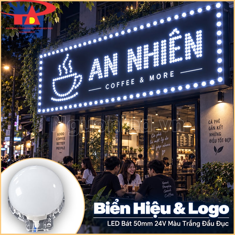 Logo quảng cáo chạy viền bằng LED bát F50 24V màu trắng đầu đục 