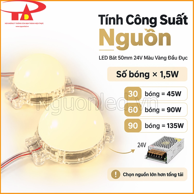 Đèn LED bát phi 5cm đầu đục sáng vàng dùng nguồn 24V DC