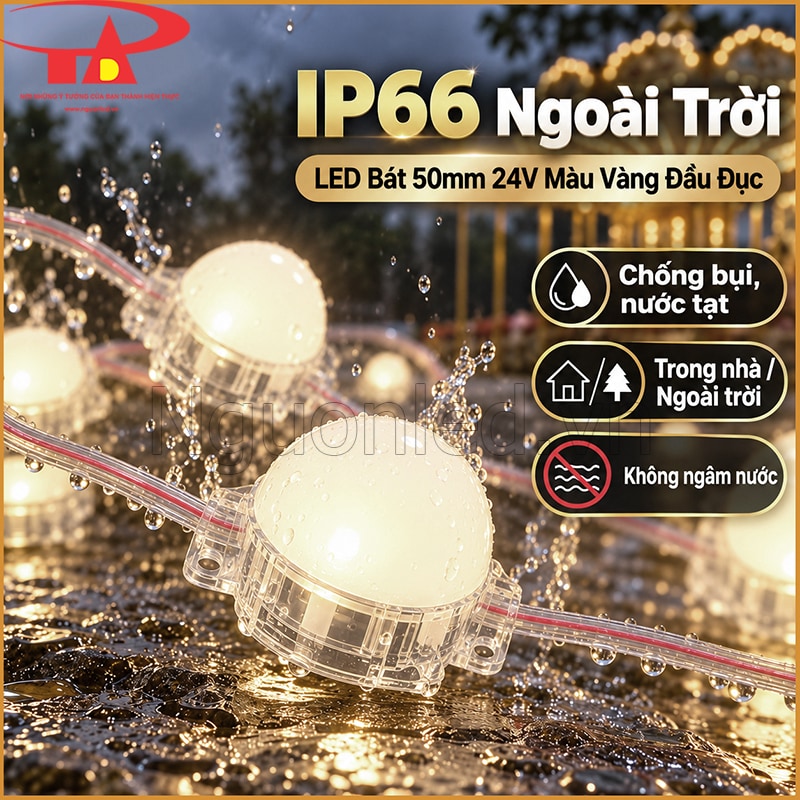 LED bát 24V 50mm màu vàng đầu đục sử dụng tại vị trí ngoài trời
