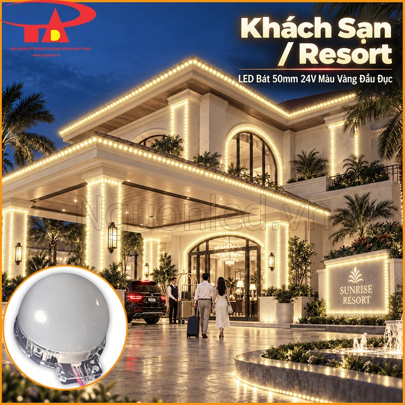 Khách sạn trang trí LED bát 50mm 24V màu vàng đầu đục theo mái và vòm cửa