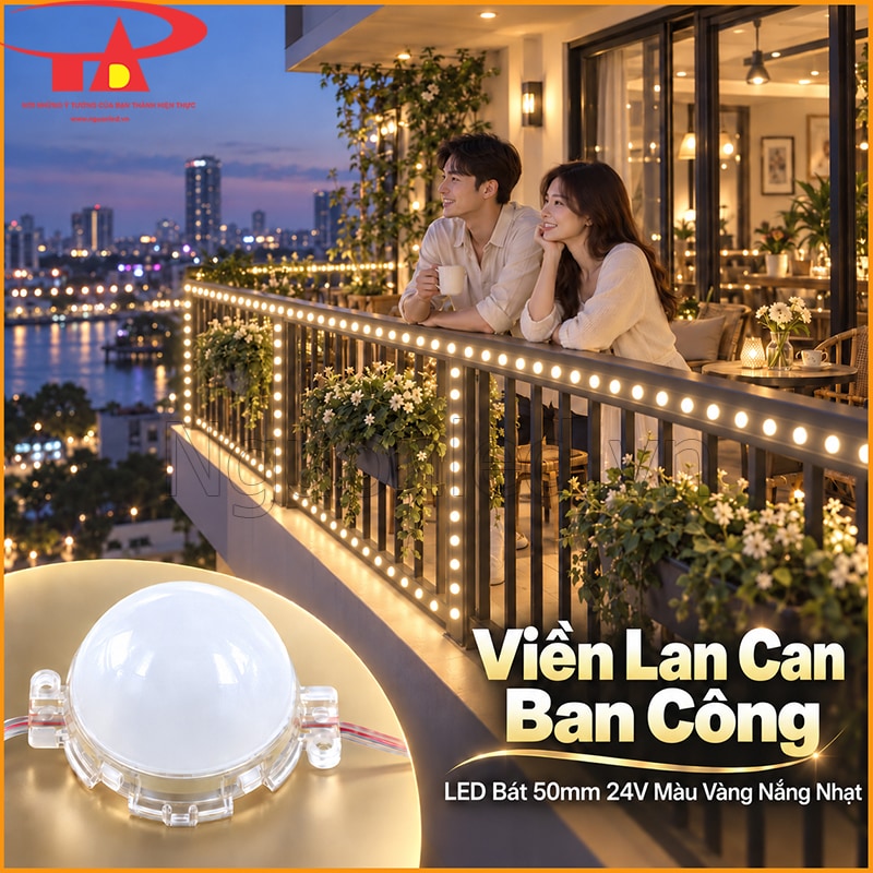  Ban công và lan can trang trí LED bát F50 màu vàng đầu đục theo đường viền
