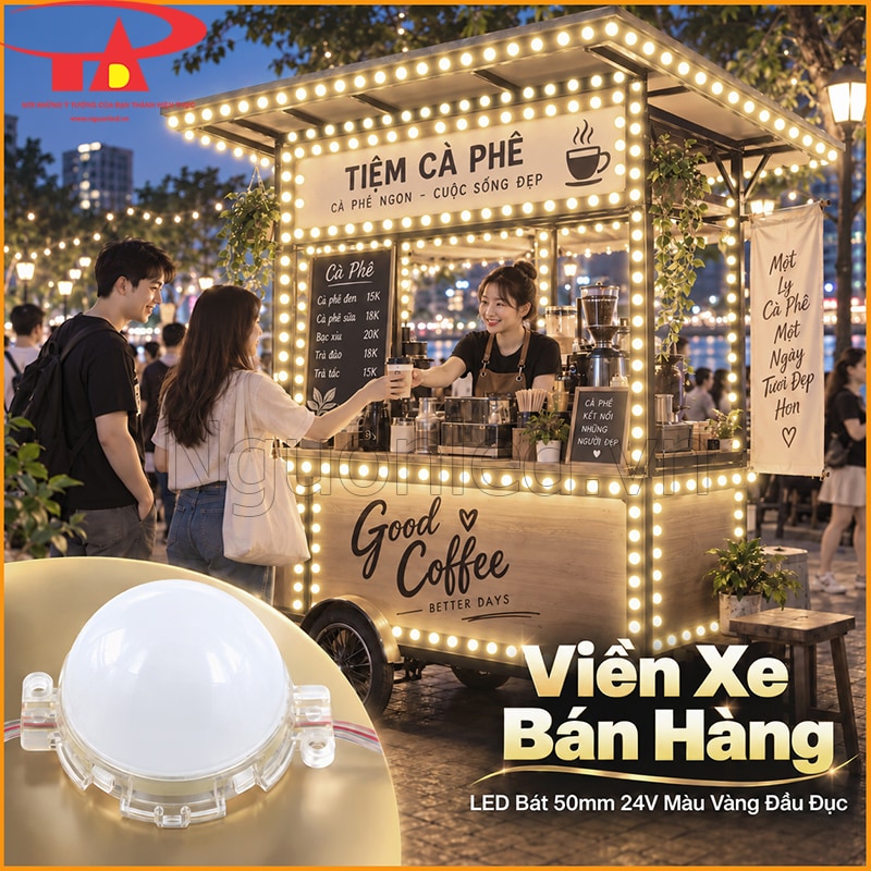 Xe cà phê trang trí LED bát 50mm ánh sáng vàng đầu đục quanh mái và mặt trước