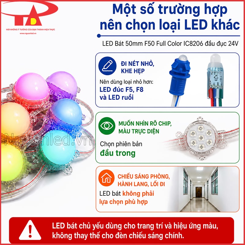 So sánh LED bát 50mm với LED kích thước nhỏ, bản đầu trong và đèn chiếu sáng hành lang