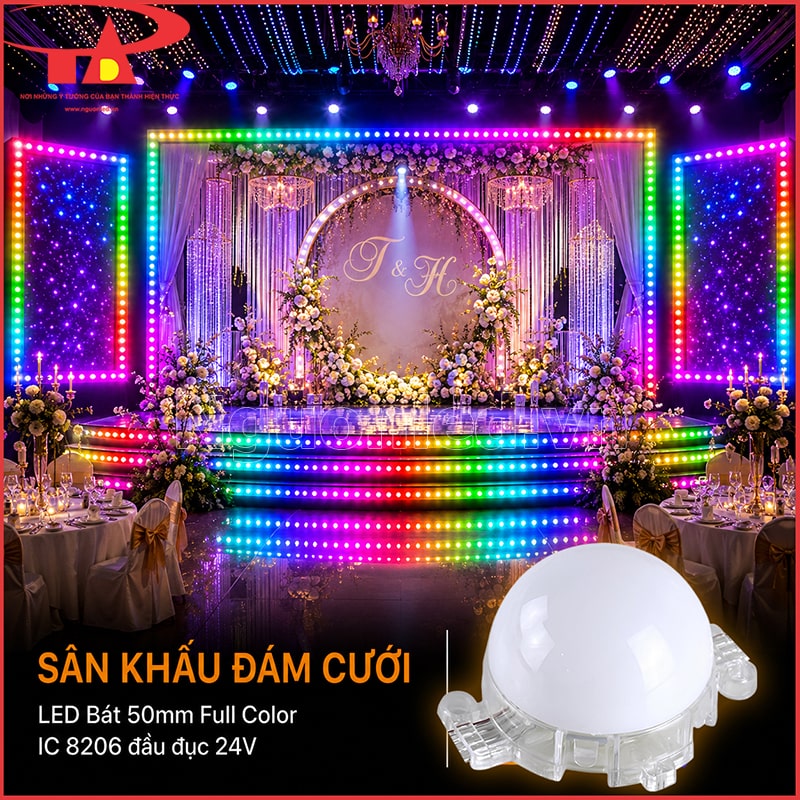 Sân khấu đám cưới viền khung và bậc sân khấu bằng nhiều dãy LED bát Full Color