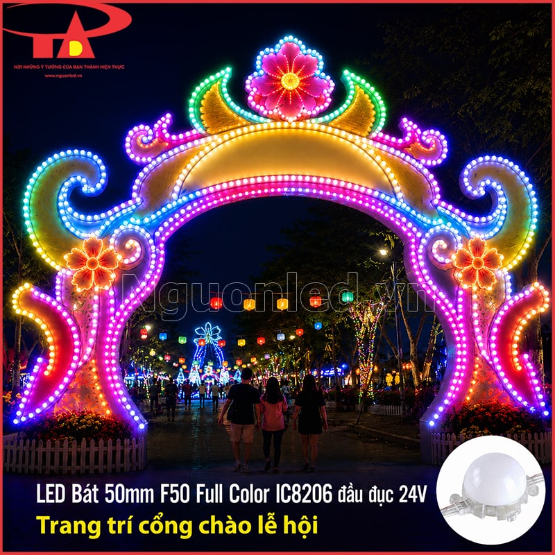 Cổng chào lễ hội phủ các điểm LED bát Full Color dọc vòm và họa tiết trang trí