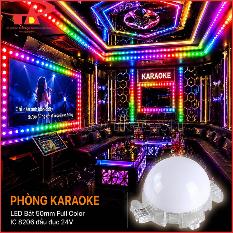 Phòng karaoke viền trần, màn hình và các mảng tường bằng LED bát Full Color nhiều màu 