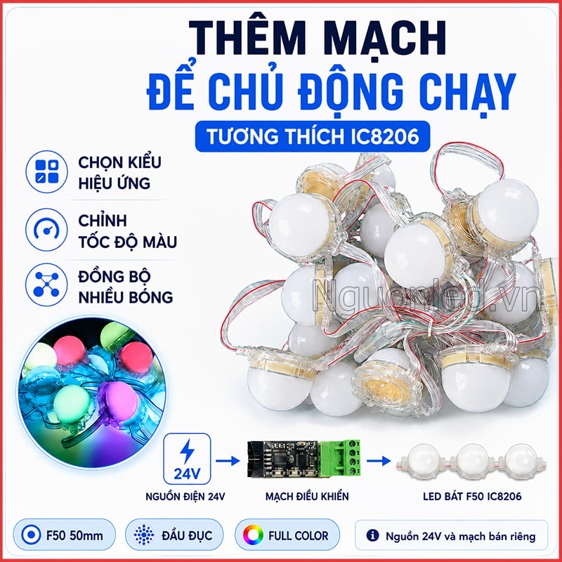  LED bát F50 IC8206 đầu đục kết hợp mạch điều khiển tương thích và nguồn 24V 