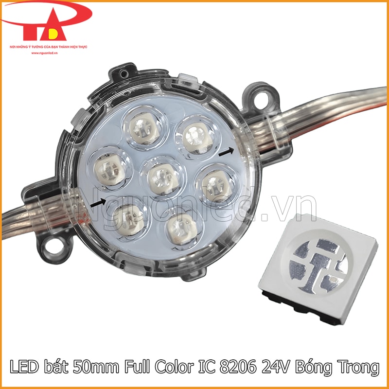 LED bát 50mm Full Color IC 8206 đầu trong với 7 chip SMD5050 nhìn rõ qua mặt nhựa trong