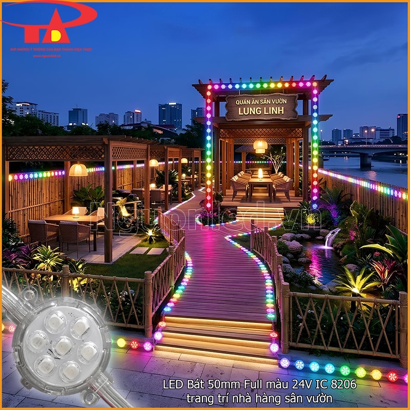Nhà hàng sân vườn ven sông viền lối đi và cổng bằng LED bát 50mm Full Color