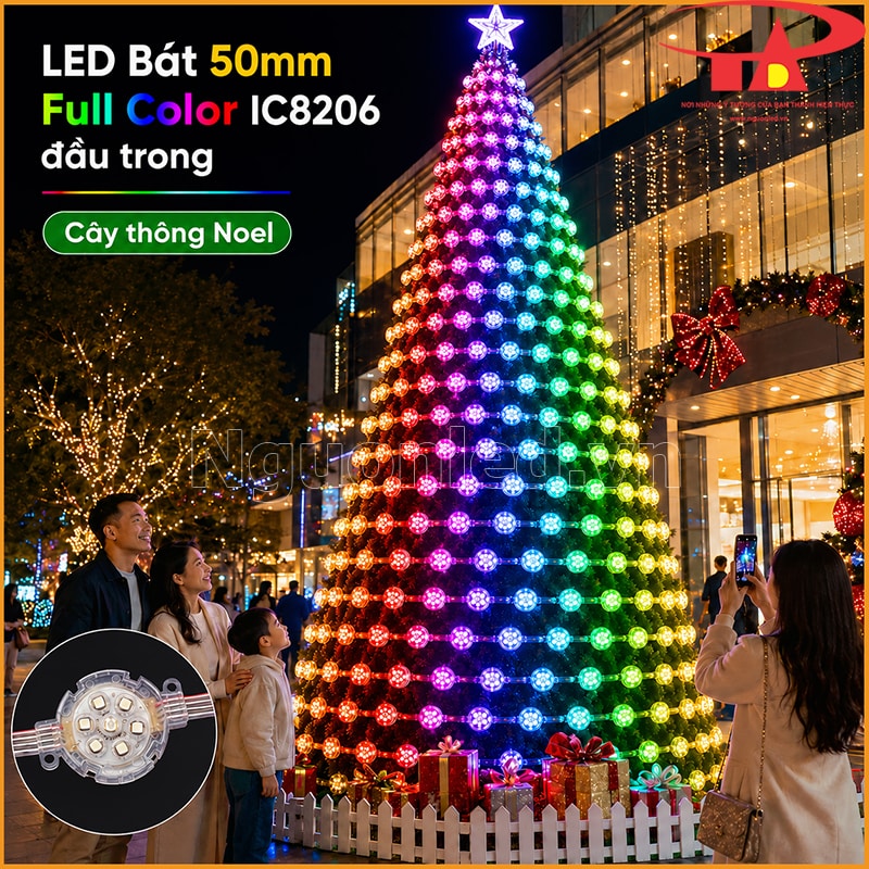 Cây thông Noel lớn trang trí bằng LED bát 50mm Full Color đầu trong theo các vòng màu