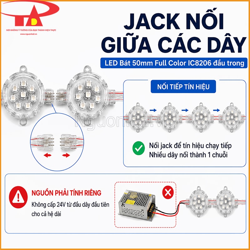 Jack nối giữa các dây LED bát 50mm IC8206 dùng để nối tiếp tín hiệu qua nhiều dây