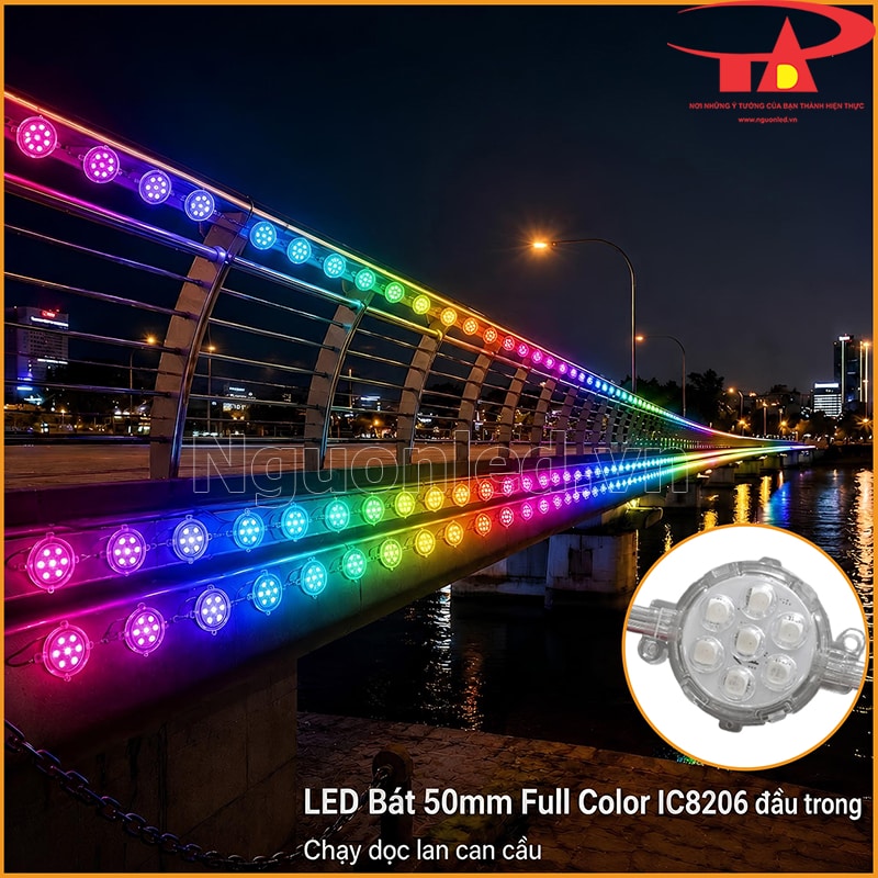 Cầu đi bộ chạy LED bát F50 Full Color đầu trong dọc lan can với dải màu chuyển tiếp